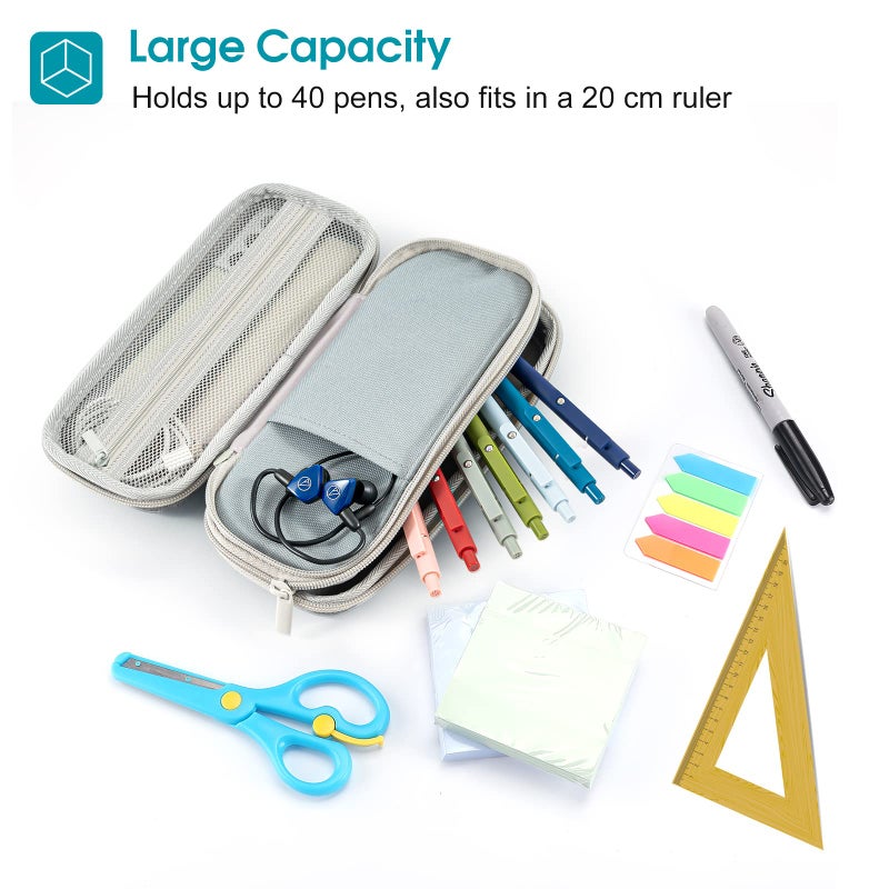 ProCase Pen Pencil Case, 2-Layer EVA Zipper Pencil Box Pouch Large Capacity Stationery Storage Organizer for School Office Supplies -Grey - Image 3